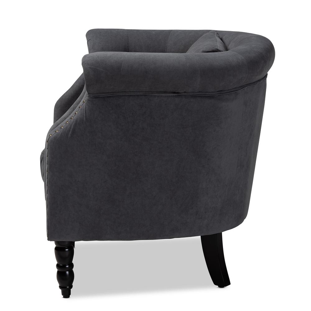 Baxton Studio Renessa Classic and Traditional Grey Velvet Fabric Upholstered and Dark Brown Finished Wood Armchair. Picture 16