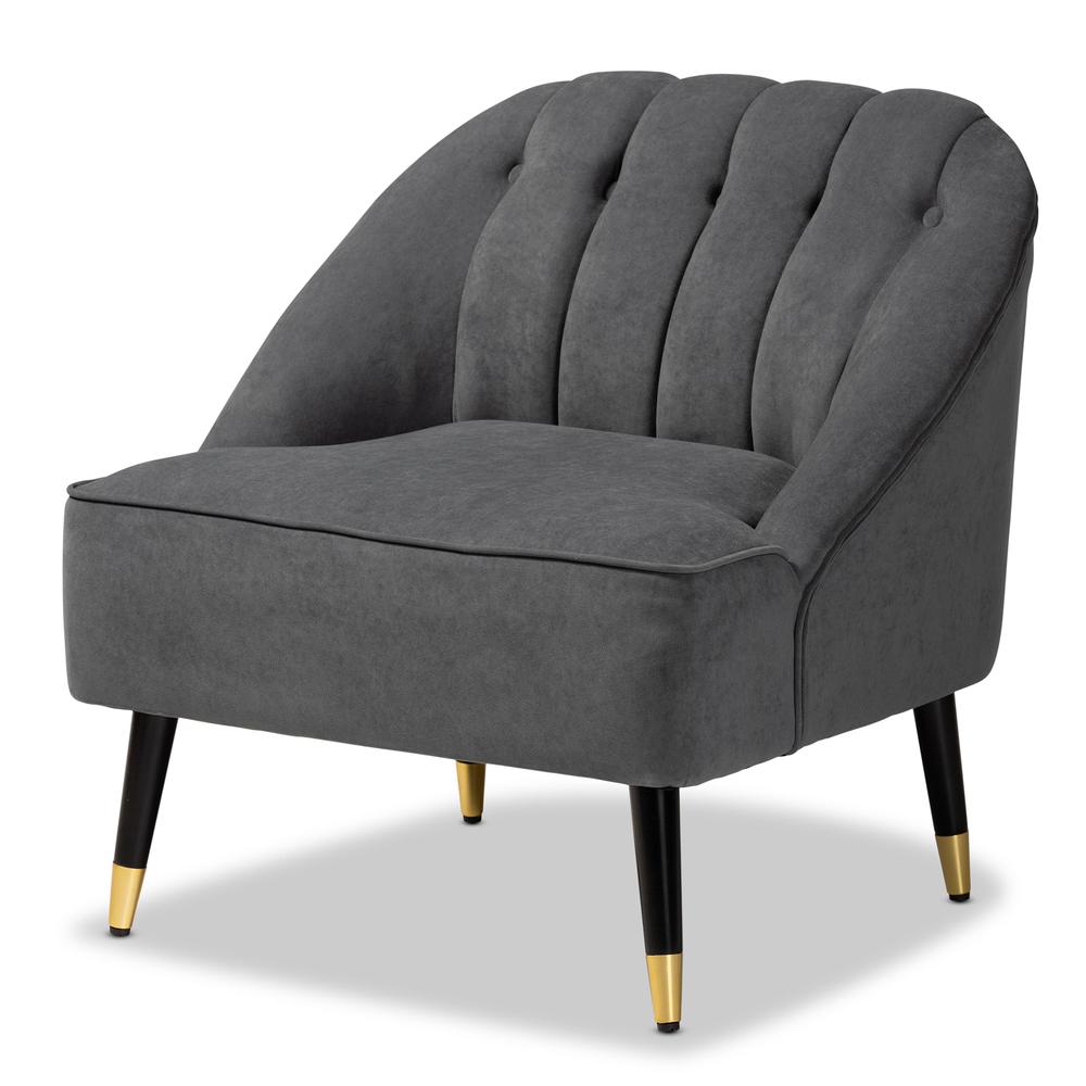 Baxton Studio Ellard Modern and Contemporary Grey Velvet Fabric Upholstered and Two-Tone Dark Brown and Gold Finished Wood Accent Chair. Picture 12