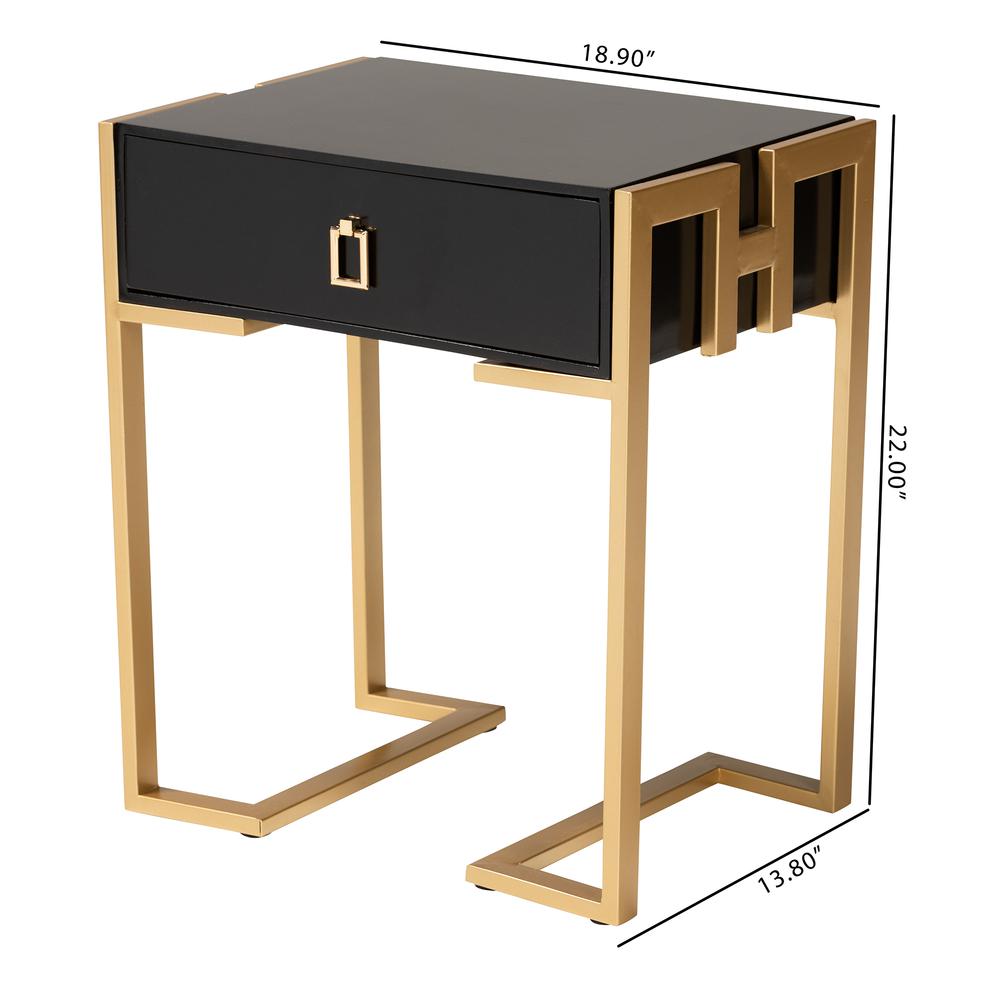 Luna Contemporary Glam and Luxe Black Finished Wood and Gold Metal End Table. Picture 20