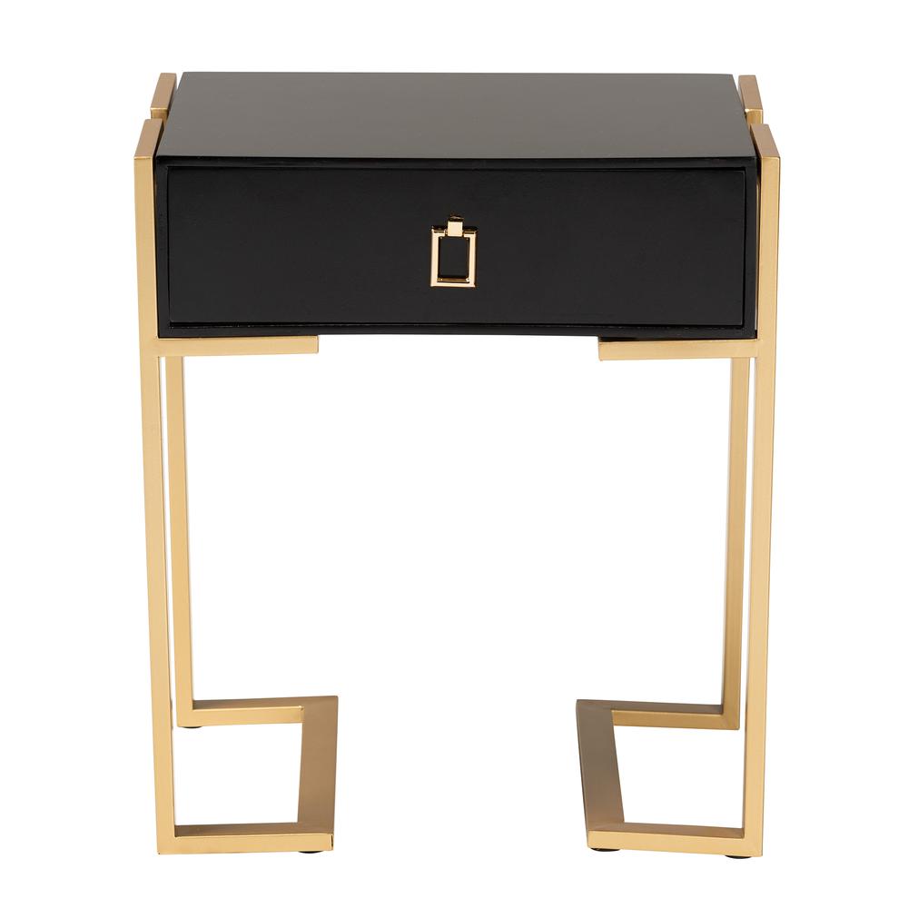Luna Contemporary Glam and Luxe Black Finished Wood and Gold Metal End Table. Picture 13
