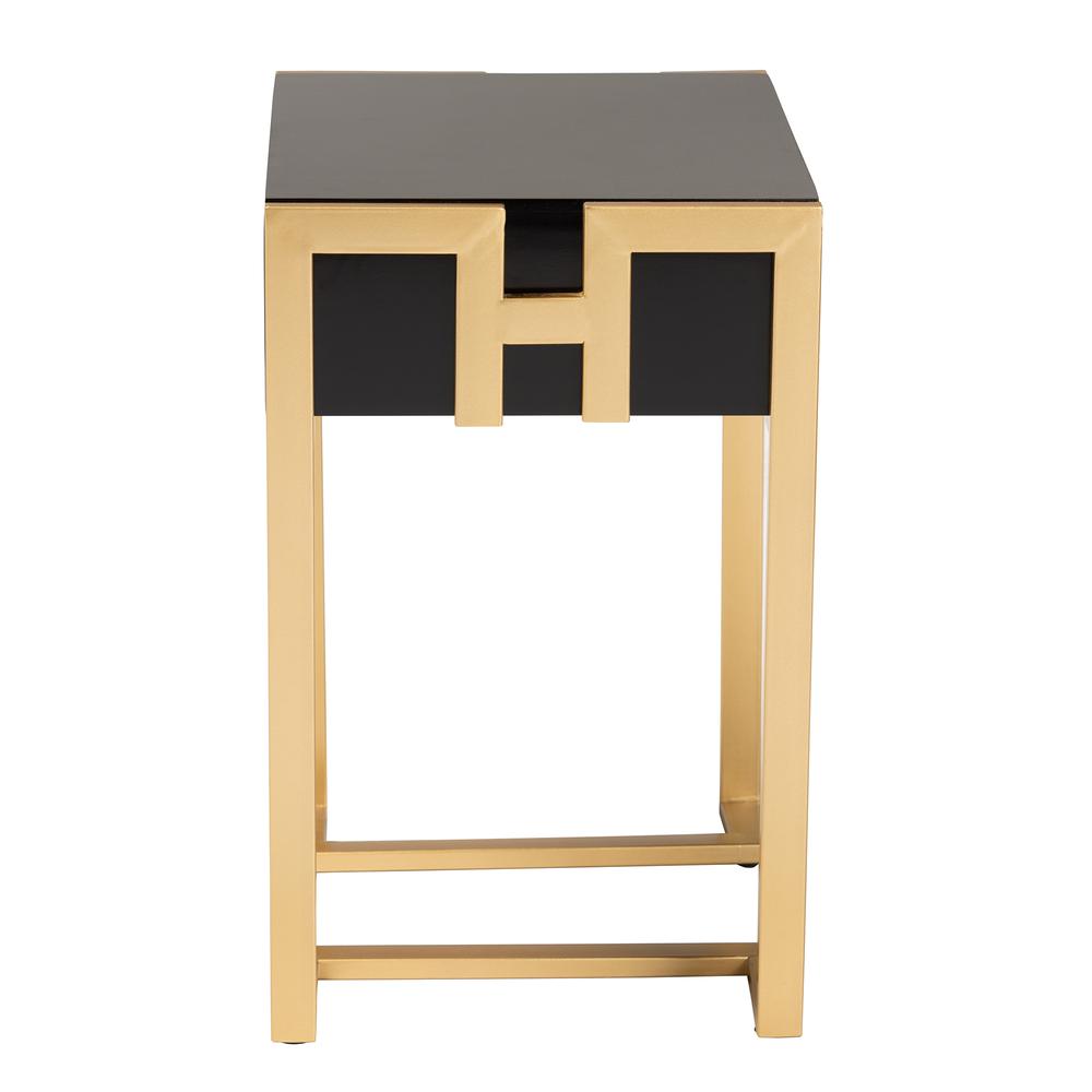 Luna Contemporary Glam and Luxe Black Finished Wood and Gold Metal End Table. Picture 14