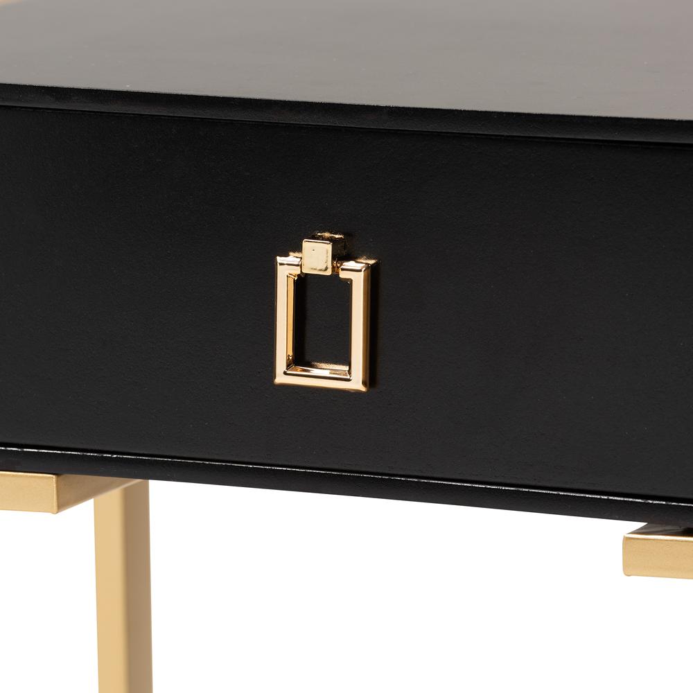 Luna Contemporary Glam and Luxe Black Finished Wood and Gold Metal End Table. Picture 15