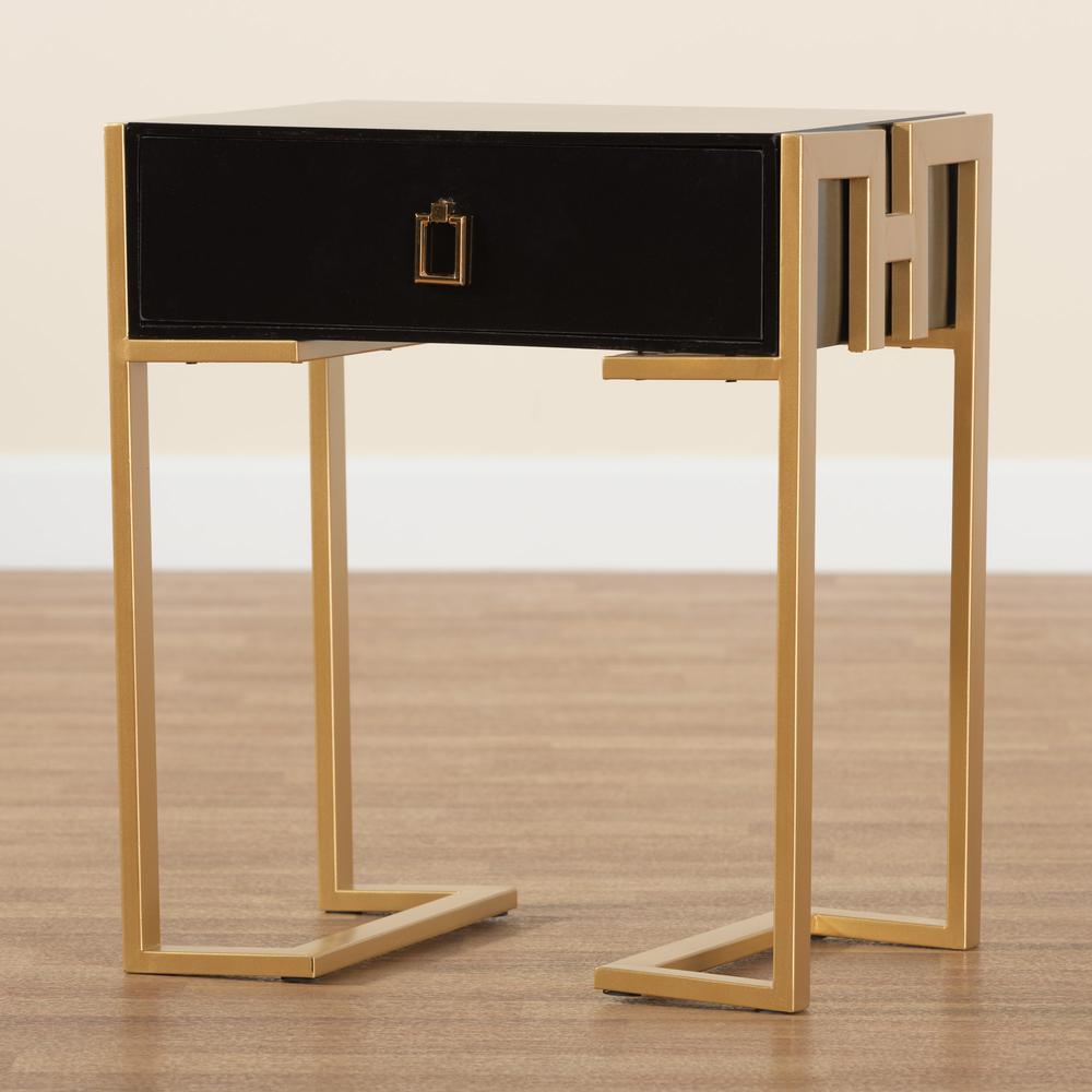 Luna Contemporary Glam and Luxe Black Finished Wood and Gold Metal End Table. Picture 19