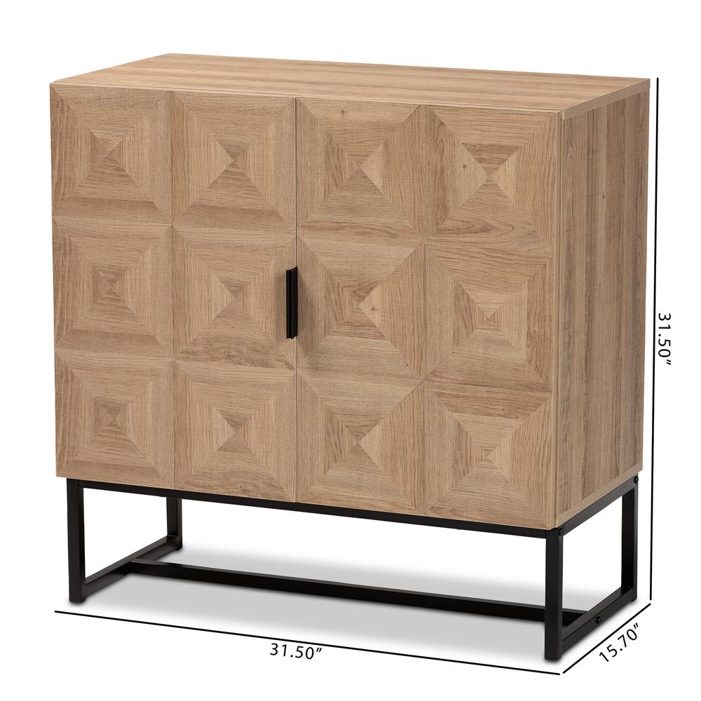 Natural Brown Finished Wood and Black Metal 2-Door Storage Cabinet. Picture 20