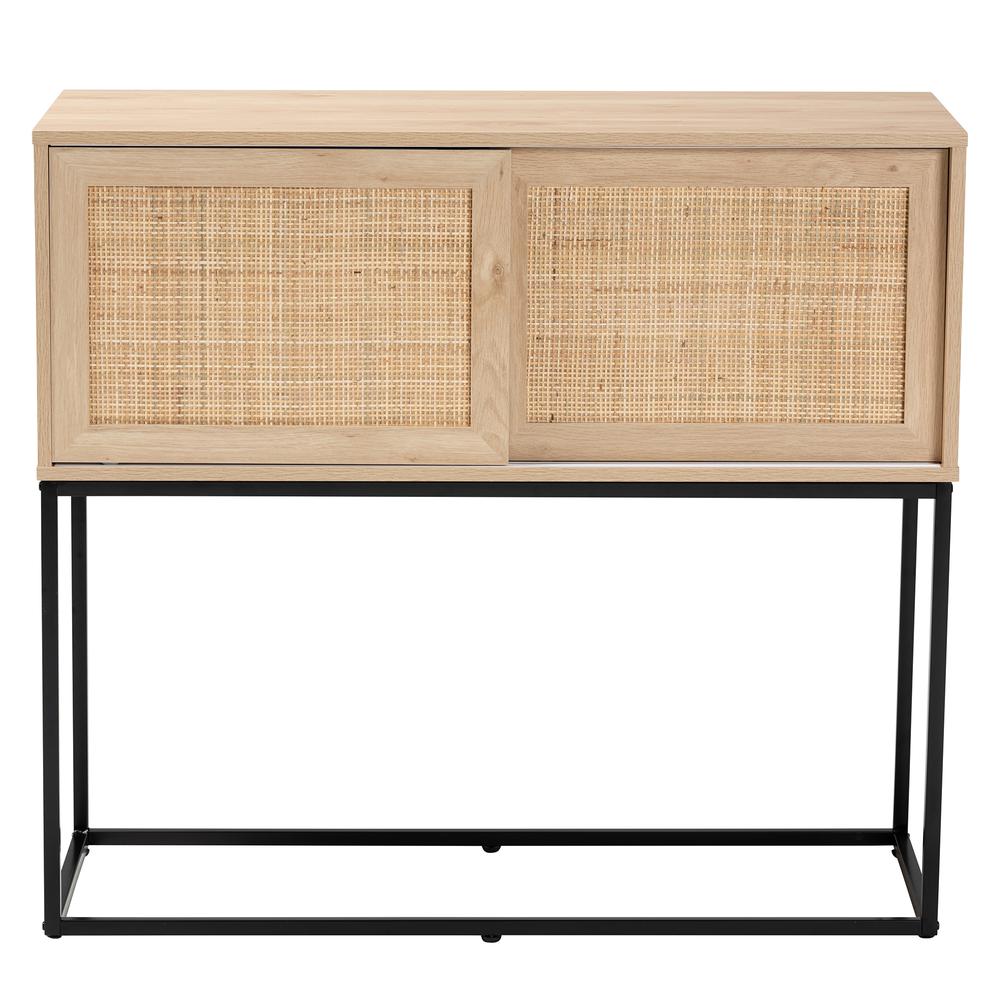 Transitional Natural Brown Finished Wood and Natural Rattan Sideboard Buffet. Picture 13