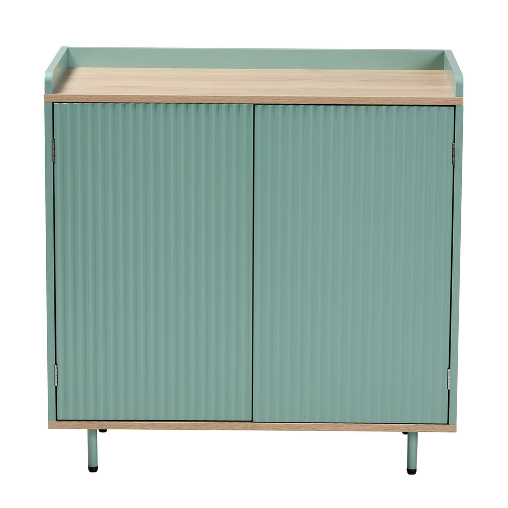 Two-Tone Mint Green and Oak Brown Finished Wood 2-Door Sideboard Buffet. Picture 12