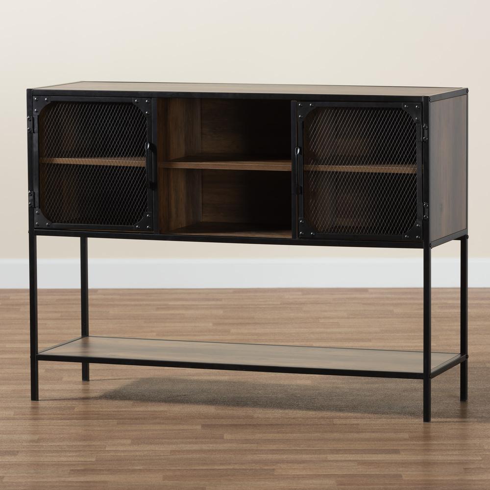 Industrial Walnut Brown Finished Wood and Black Metal 2-Door Sideboard. Picture 19