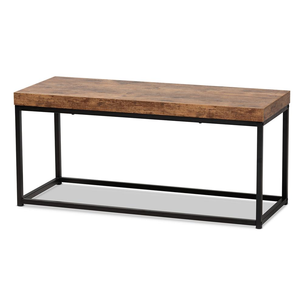 Bardot Modern Industrial Walnut Brown Finished Wood and Black Metal Accent Bench. Picture 9