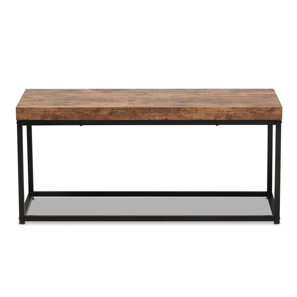 Bardot Modern Industrial Walnut Brown Finished Wood and Black Metal Accent Bench. Picture 10