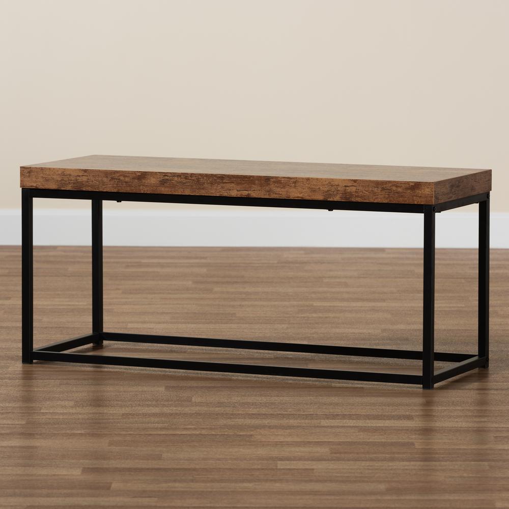 Bardot Modern Industrial Walnut Brown Finished Wood and Black Metal Accent Bench. Picture 15