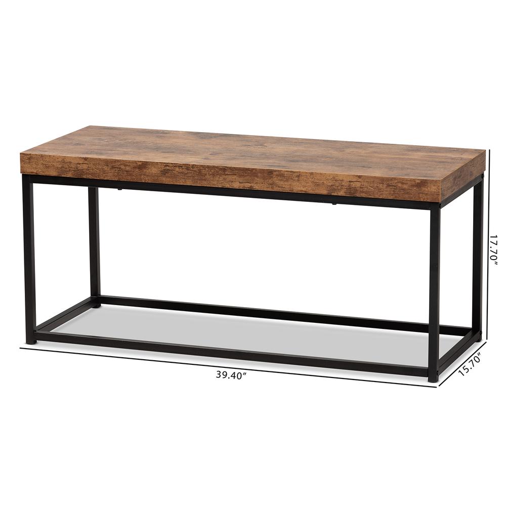 Bardot Modern Industrial Walnut Brown Finished Wood and Black Metal Accent Bench. Picture 16