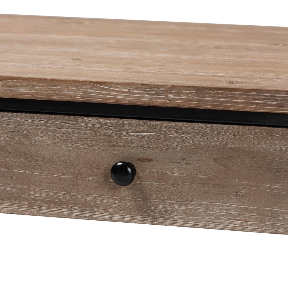 Weathered Oak Finished Wood and Black Metal 2-Drawer Coffee Table. Picture 15