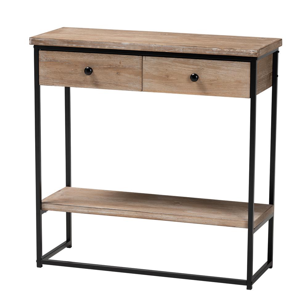 Industrial Natural Brown Finished Wood and Black Metal 2-Drawer Console Table. Picture 11