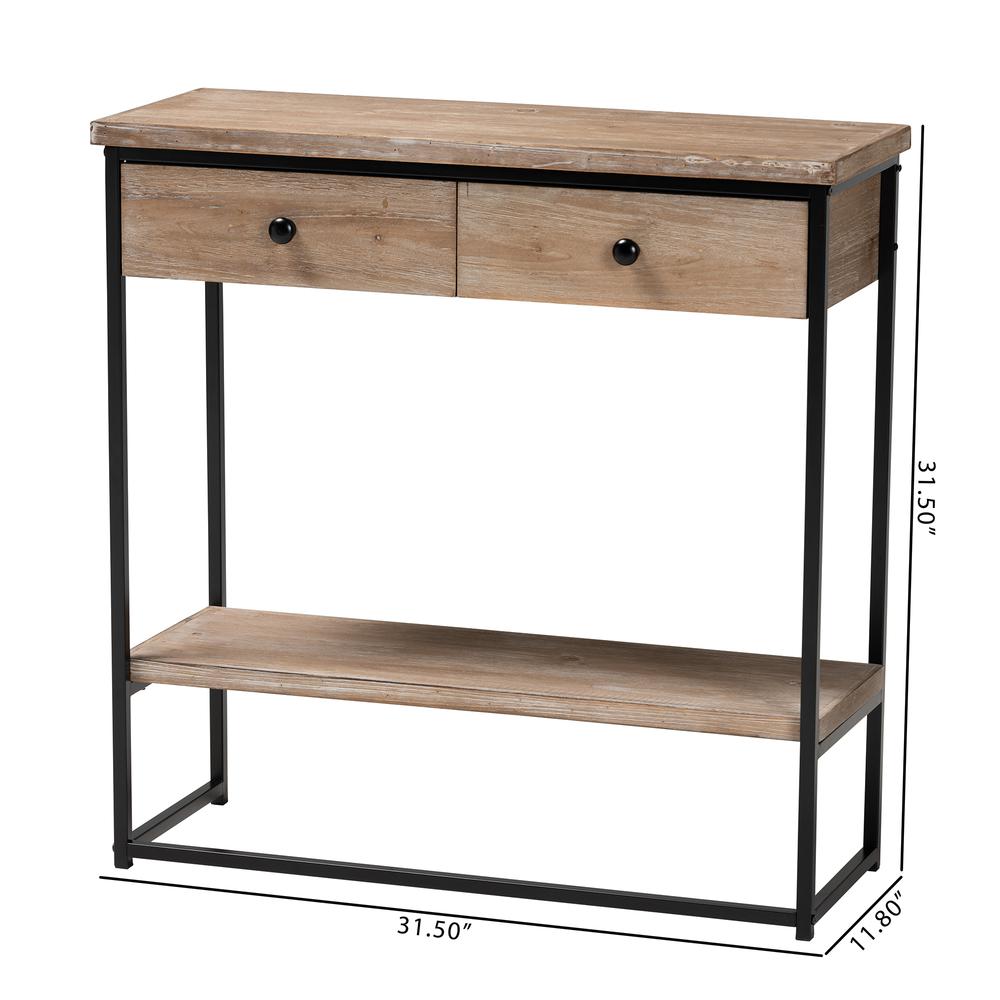 Industrial Natural Brown Finished Wood and Black Metal 2-Drawer Console Table. Picture 20