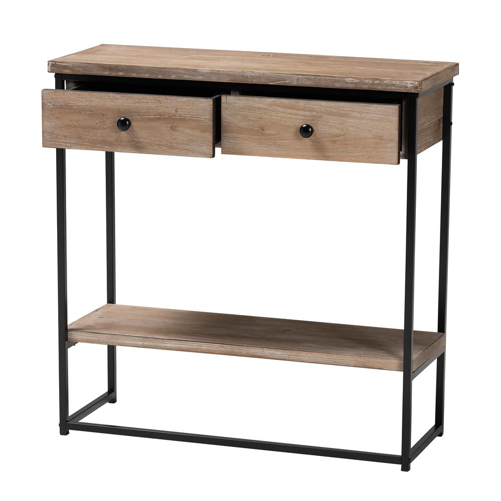 Industrial Natural Brown Finished Wood and Black Metal 2-Drawer Console Table. Picture 12