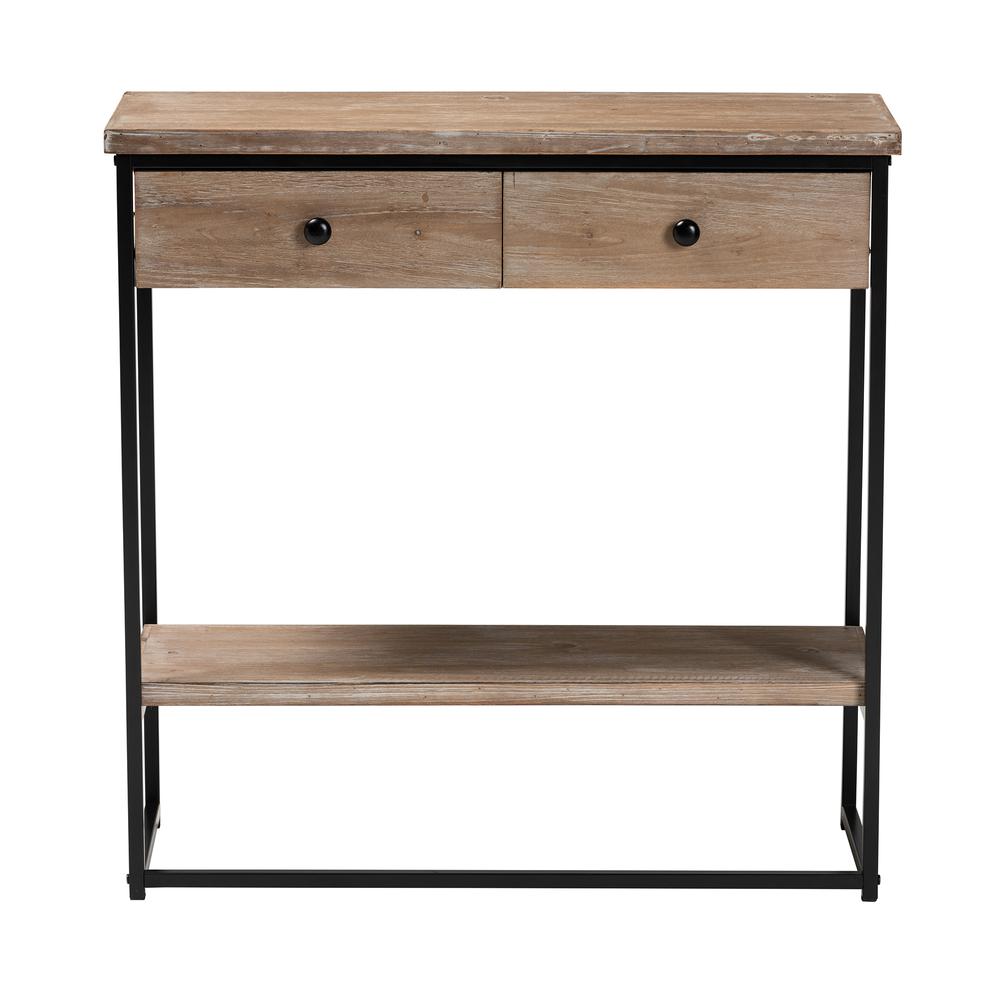 Industrial Natural Brown Finished Wood and Black Metal 2-Drawer Console Table. Picture 13