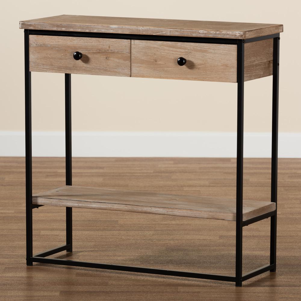 Industrial Natural Brown Finished Wood and Black Metal 2-Drawer Console Table. Picture 19