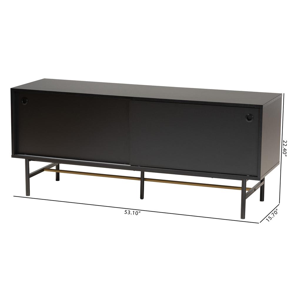 Dark Brown Finished Wood and Two-Tone Black and Gold Metal TV Stand. Picture 20