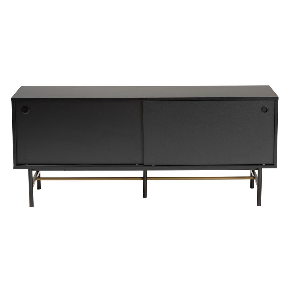 Dark Brown Finished Wood and Two-Tone Black and Gold Metal TV Stand. Picture 13