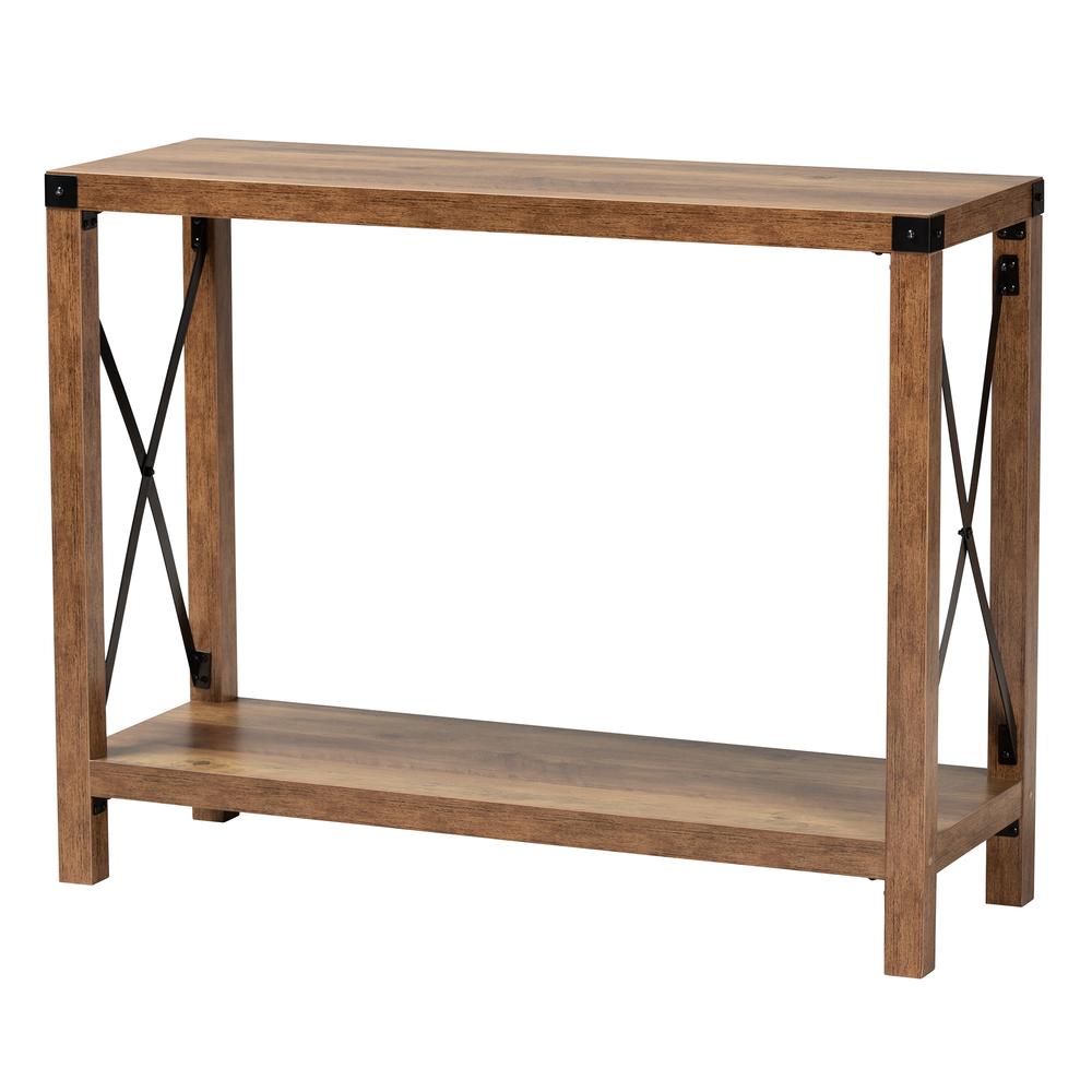 Rumi Modern Farmhouse Natural Brown Finished Wood and Black Metal Console Table. Picture 10