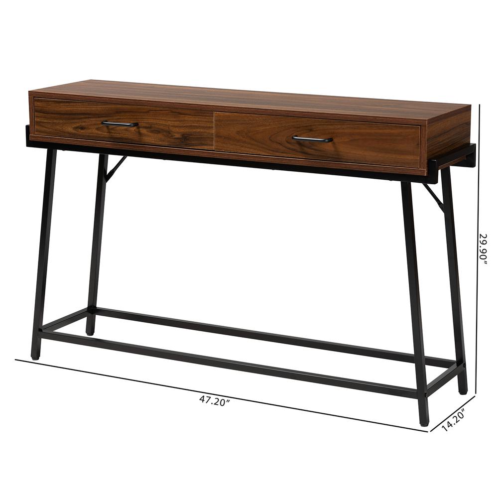 Industrial Walnut Brown Finished Wood and Black Metal 2-Drawer Console Table. Picture 20