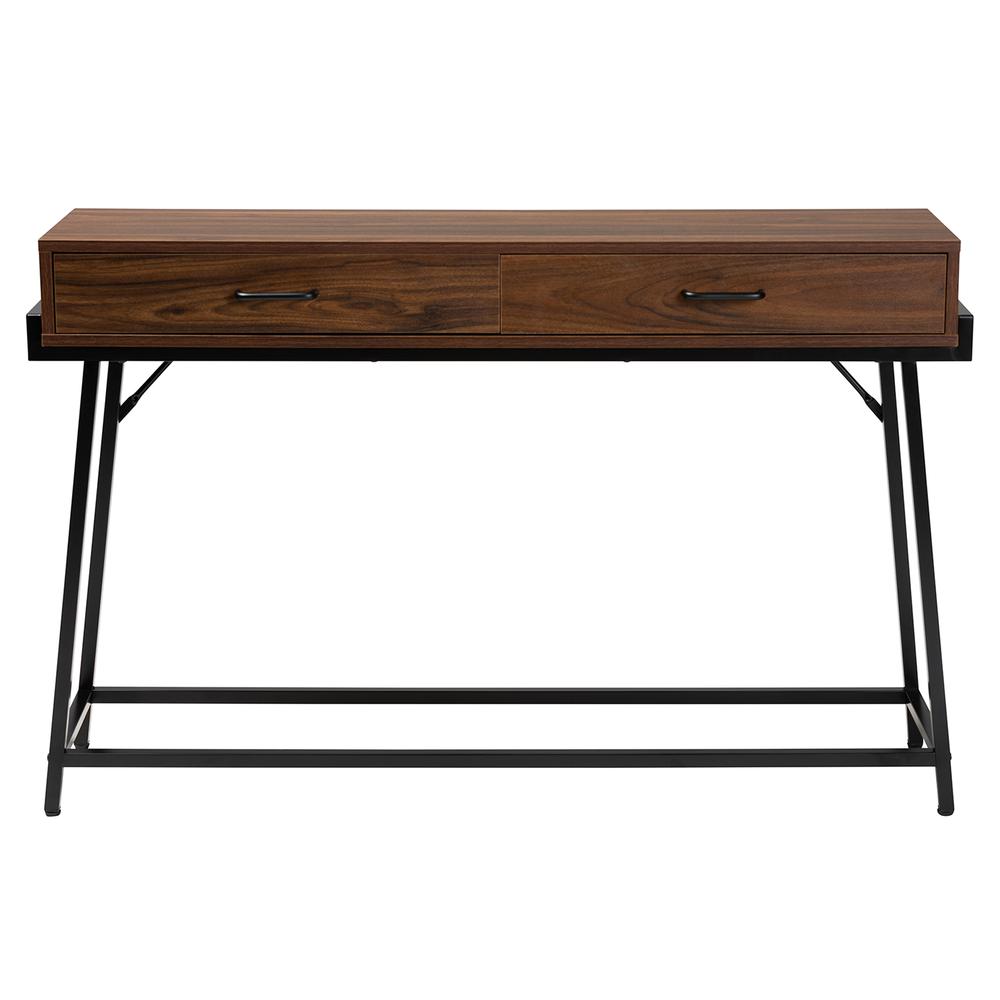Industrial Walnut Brown Finished Wood and Black Metal 2-Drawer Console Table. Picture 13