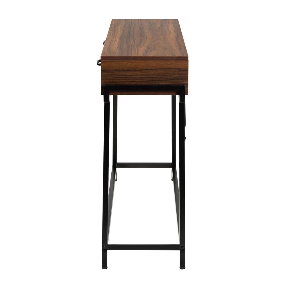 Industrial Walnut Brown Finished Wood and Black Metal 2-Drawer Console Table. Picture 14