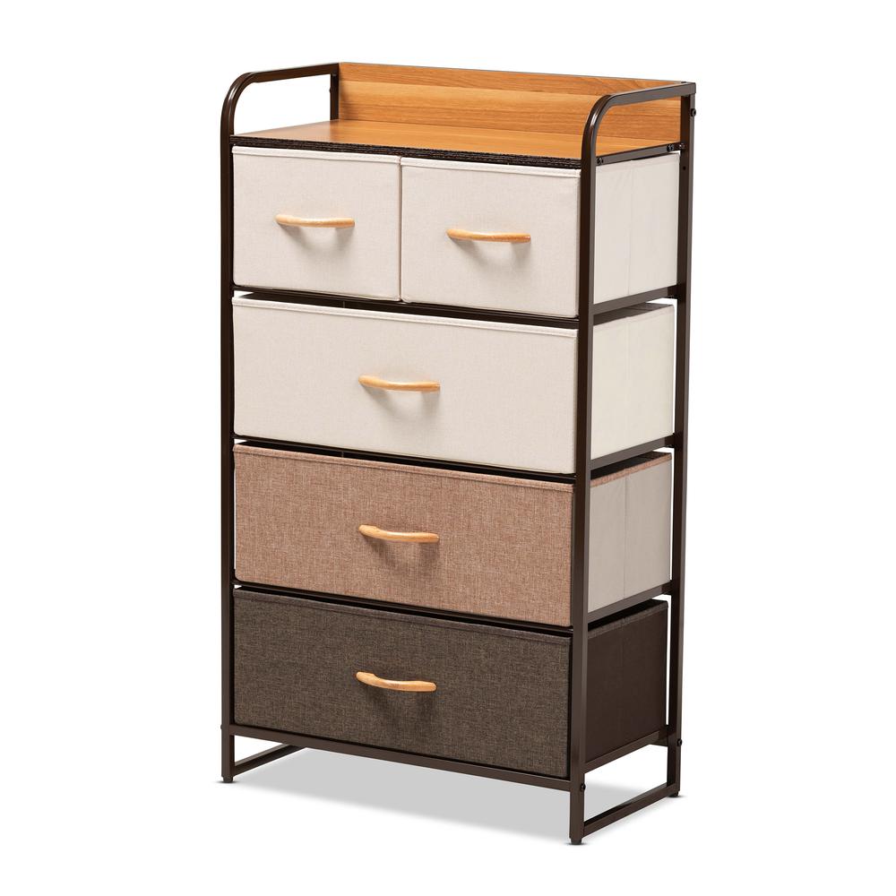 Multi-Colored Fabric Upholstered and Black Metak 5-Drawer Storage Cabinet. Picture 12