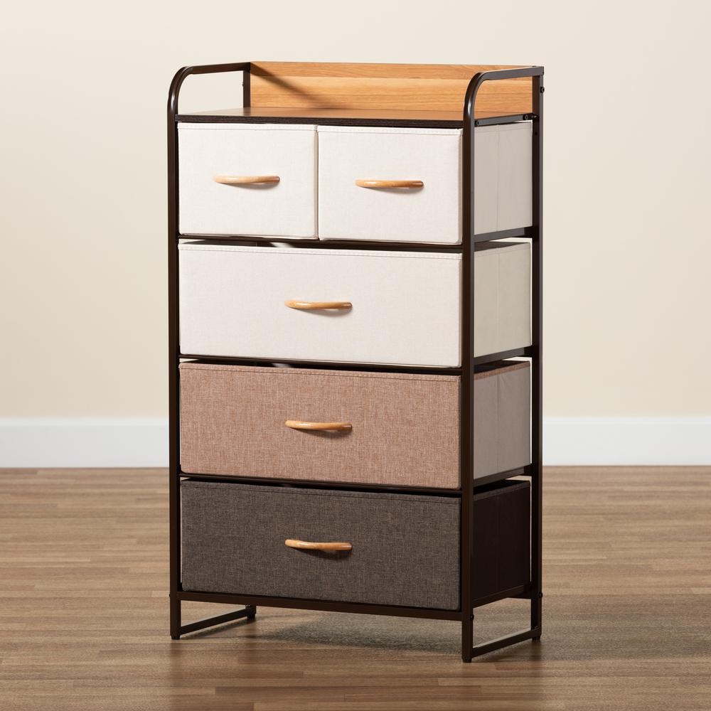 Multi-Colored Fabric Upholstered and Black Metak 5-Drawer Storage Cabinet. Picture 21