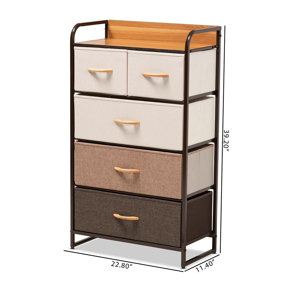 Multi-Colored Fabric Upholstered and Black Metak 5-Drawer Storage Cabinet. Picture 22