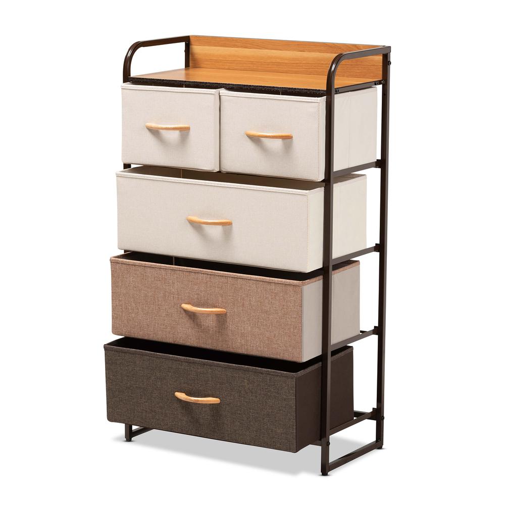 Multi-Colored Fabric Upholstered and Black Metak 5-Drawer Storage Cabinet. Picture 13