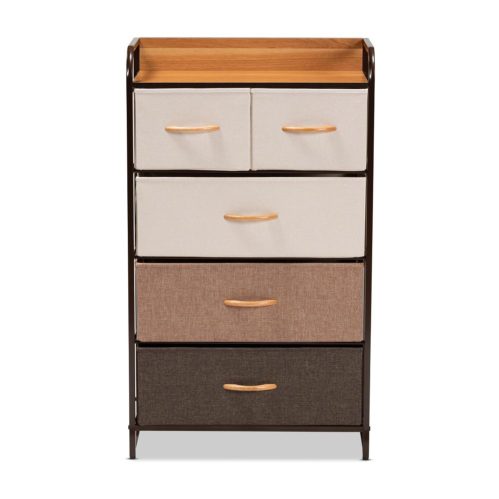 Multi-Colored Fabric Upholstered and Black Metak 5-Drawer Storage Cabinet. Picture 14