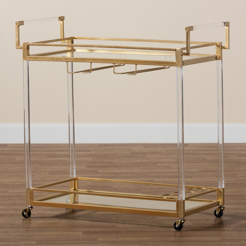 Baxton Studio Savannah Contemporary Glam and Luxe Gold Metal and Glass Wine Cart. Picture 21