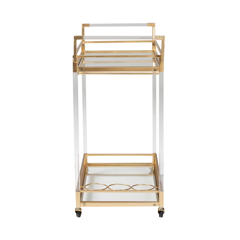 Baxton Studio Savannah Contemporary Glam and Luxe Gold Metal and Glass Wine Cart. Picture 14