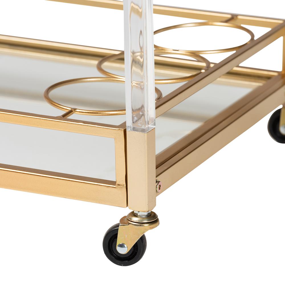 Baxton Studio Savannah Contemporary Glam and Luxe Gold Metal and Glass Wine Cart. Picture 17