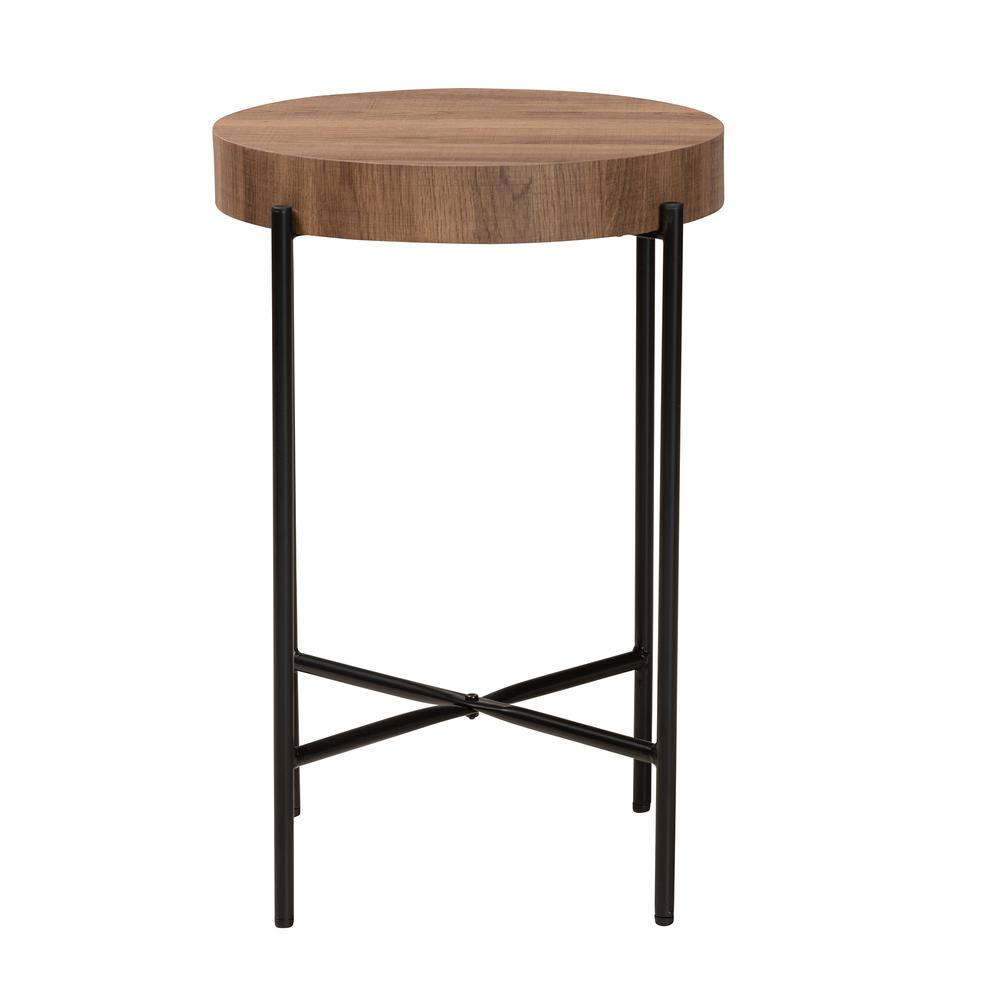 Savion Modern Industrial Walnut Brown Finished Wood and Black Metal End Table. Picture 9