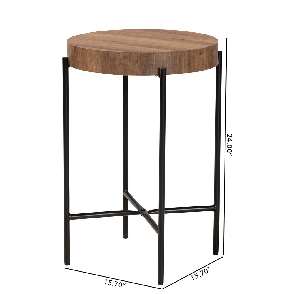 Savion Modern Industrial Walnut Brown Finished Wood and Black Metal End Table. Picture 14