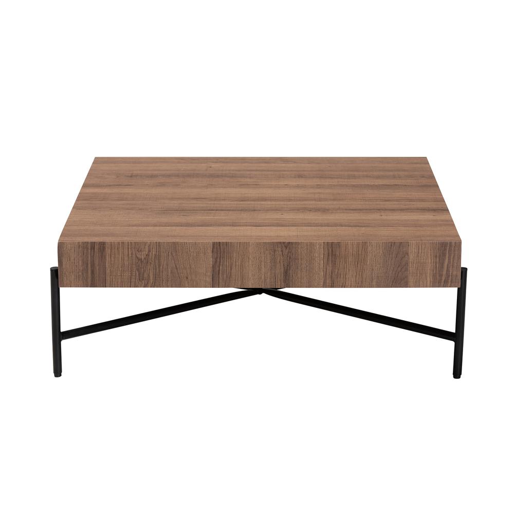 Savion Modern Industrial Walnut Brown Finished Wood and Black Metal Coffee Table. Picture 9