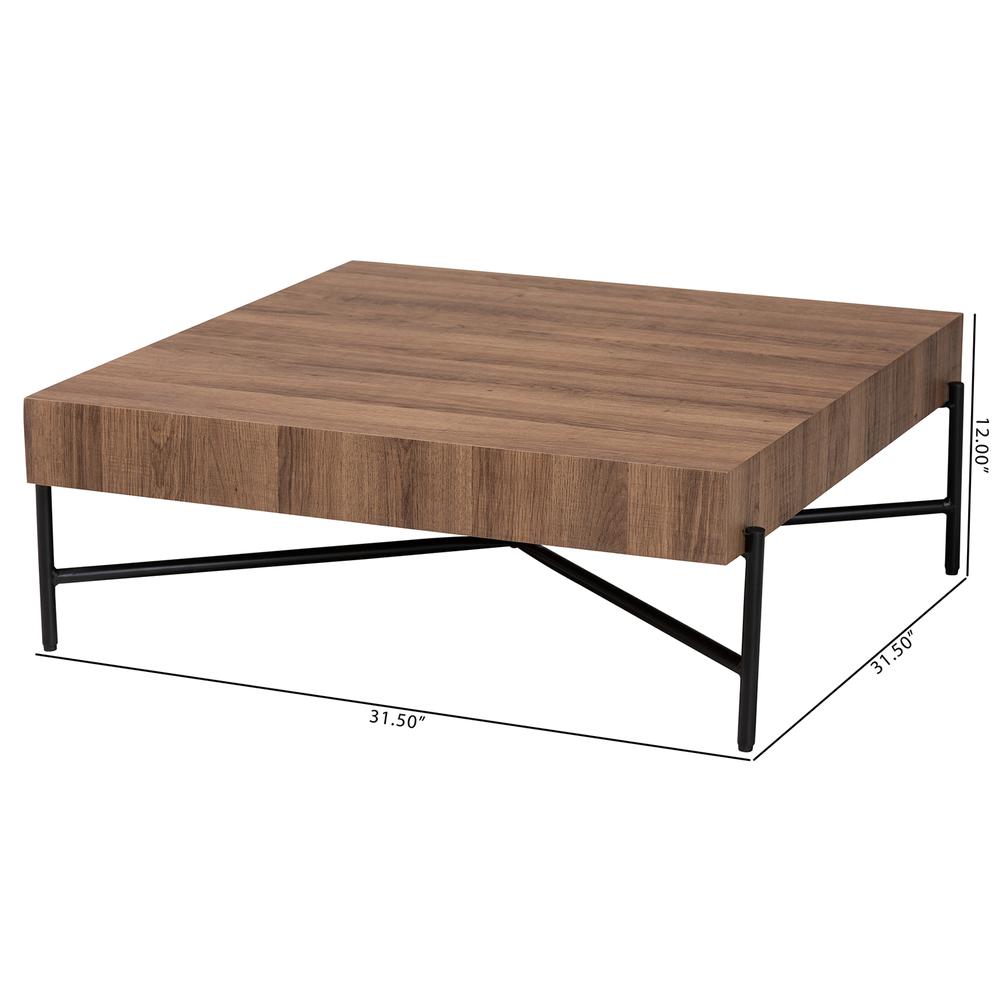 Savion Modern Industrial Walnut Brown Finished Wood and Black Metal Coffee Table. Picture 14