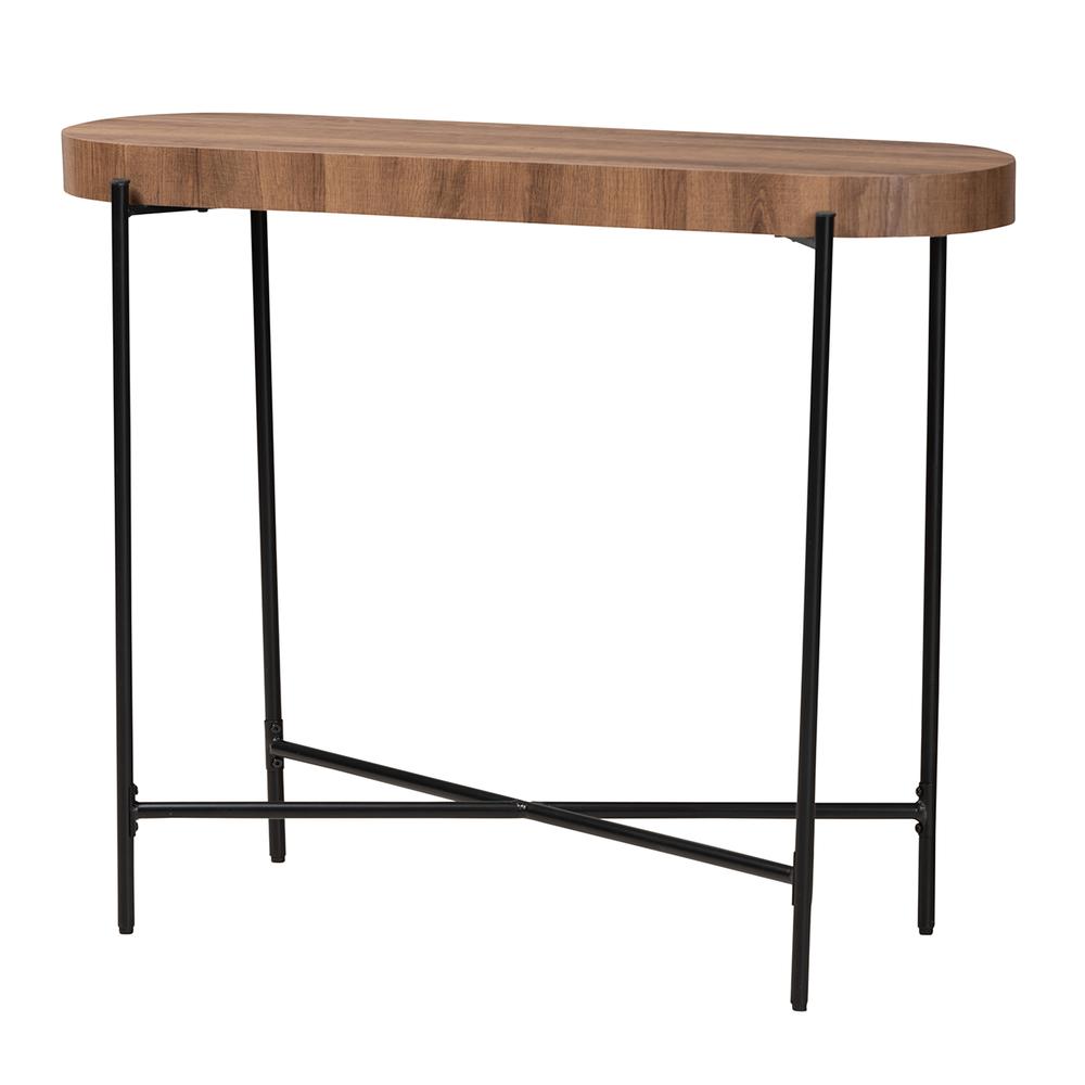 Industrial Walnut Brown Finished Wood and Black Metal Console Table. Picture 9
