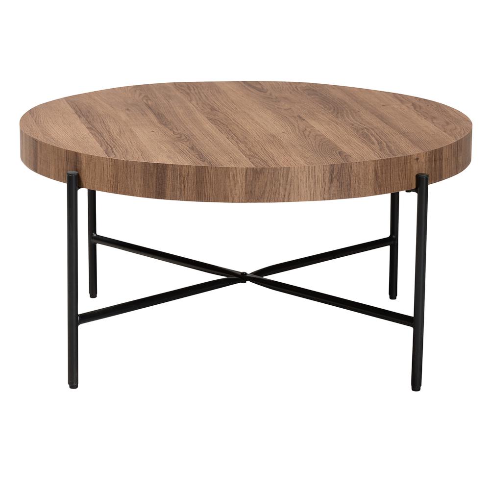 Umar Modern Industrial Walnut Brown Finished Wood and Black Metal Coffee Table. Picture 10