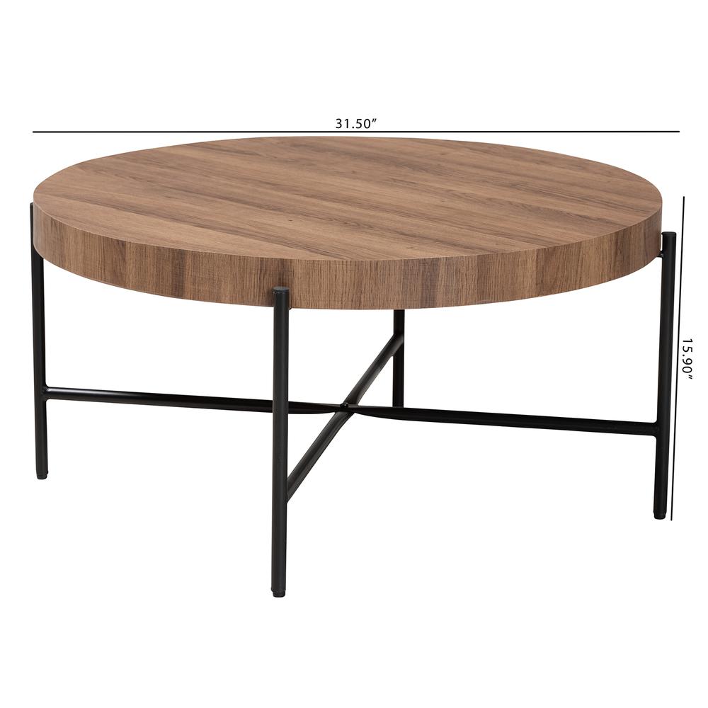 Umar Modern Industrial Walnut Brown Finished Wood and Black Metal Coffee Table. Picture 16