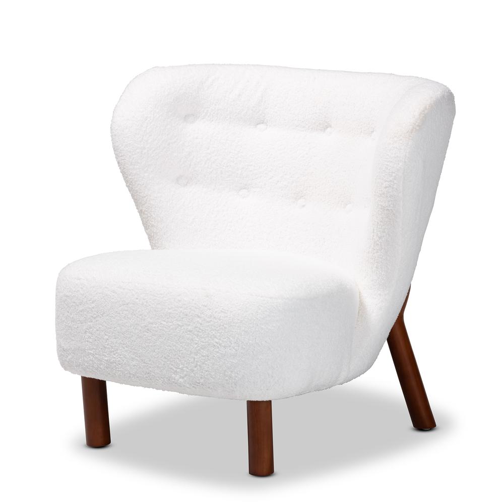 White Boucle Upholstered and Walnut Brown Finished Wood Accent Chair. Picture 11