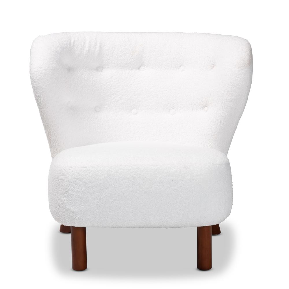 White Boucle Upholstered and Walnut Brown Finished Wood Accent Chair. Picture 12