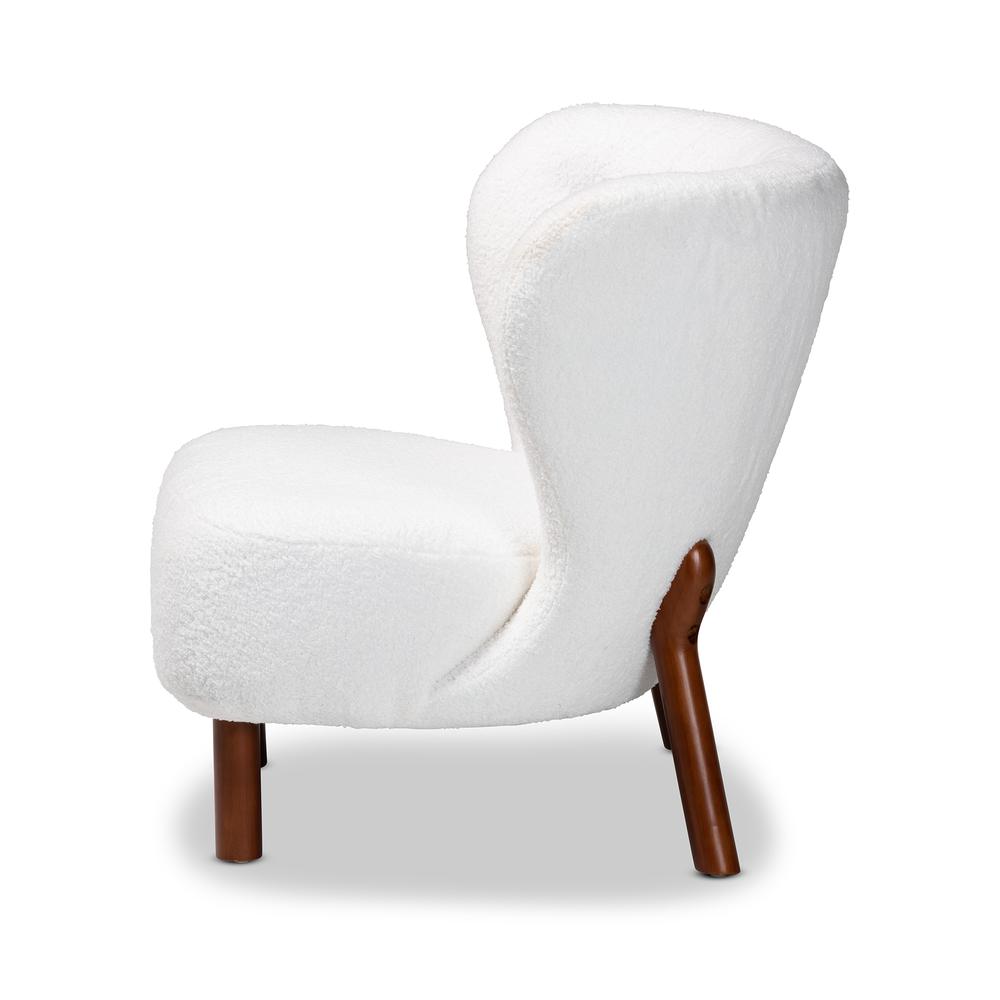 White Boucle Upholstered and Walnut Brown Finished Wood Accent Chair. Picture 13