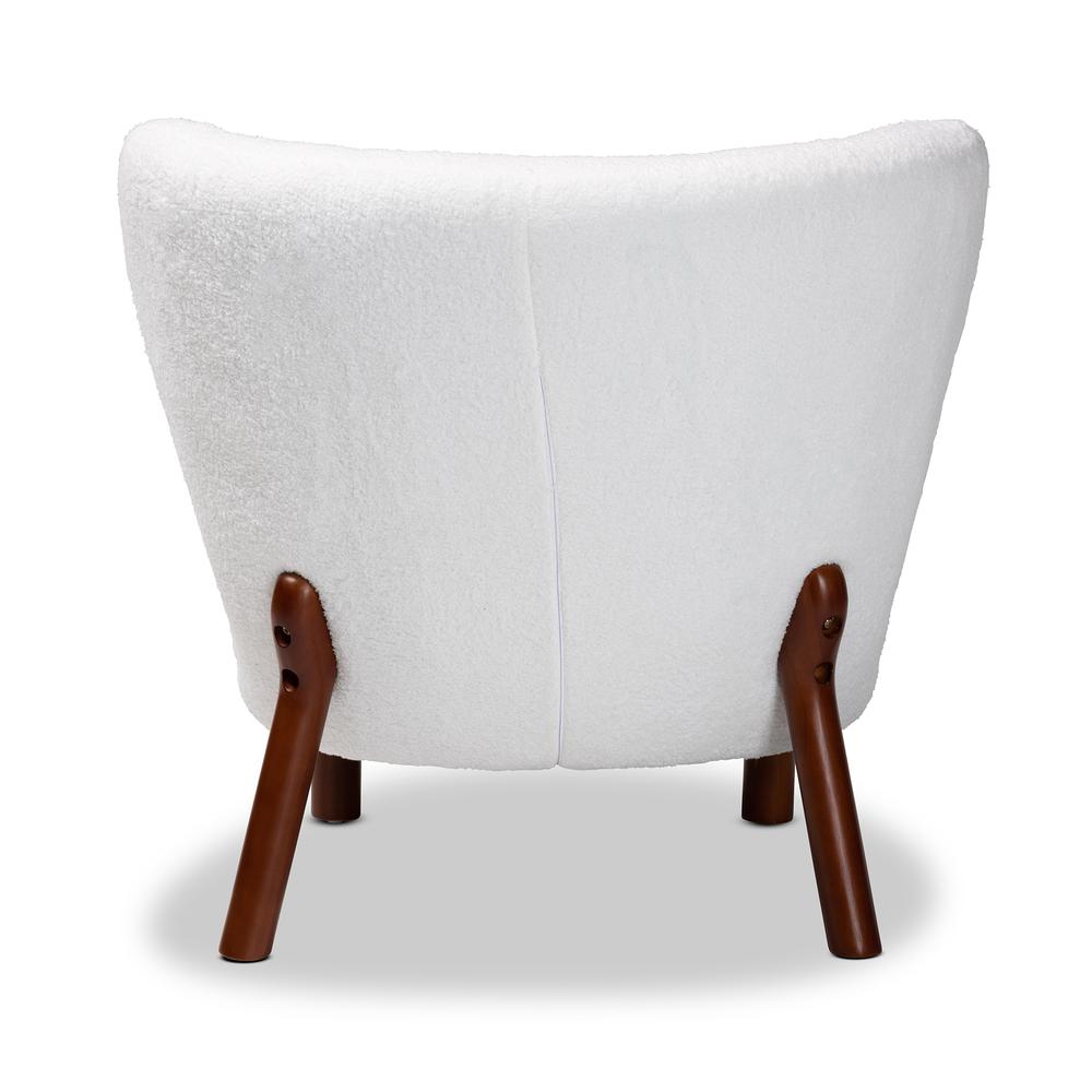 White Boucle Upholstered and Walnut Brown Finished Wood Accent Chair. Picture 14
