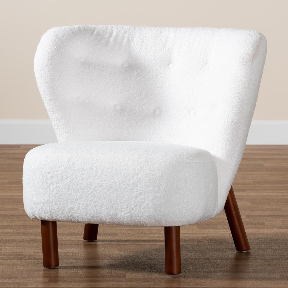 White Boucle Upholstered and Walnut Brown Finished Wood Accent Chair. Picture 19