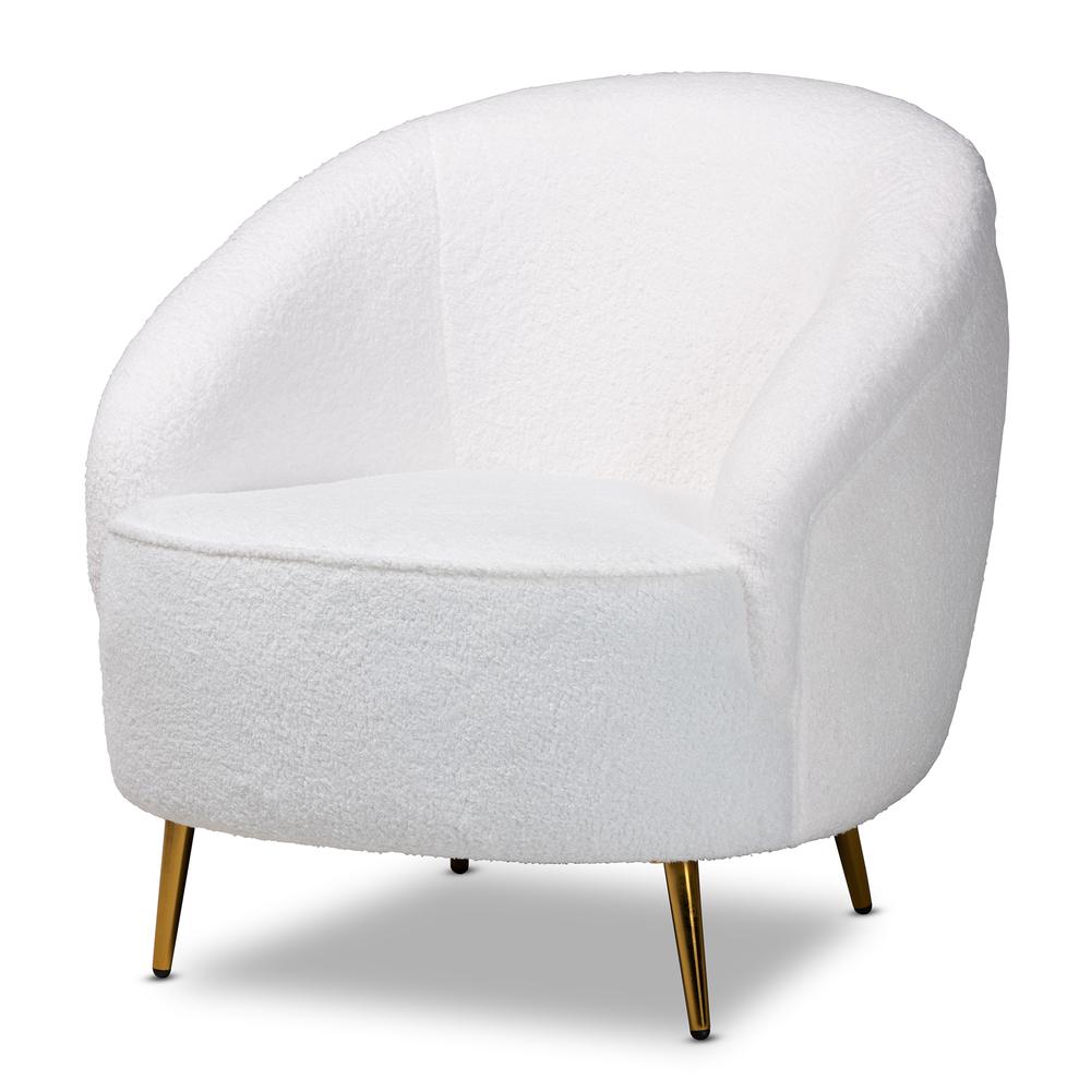 White Boucle Upholstered and Gold Finished Metal Accent Chair. Picture 10