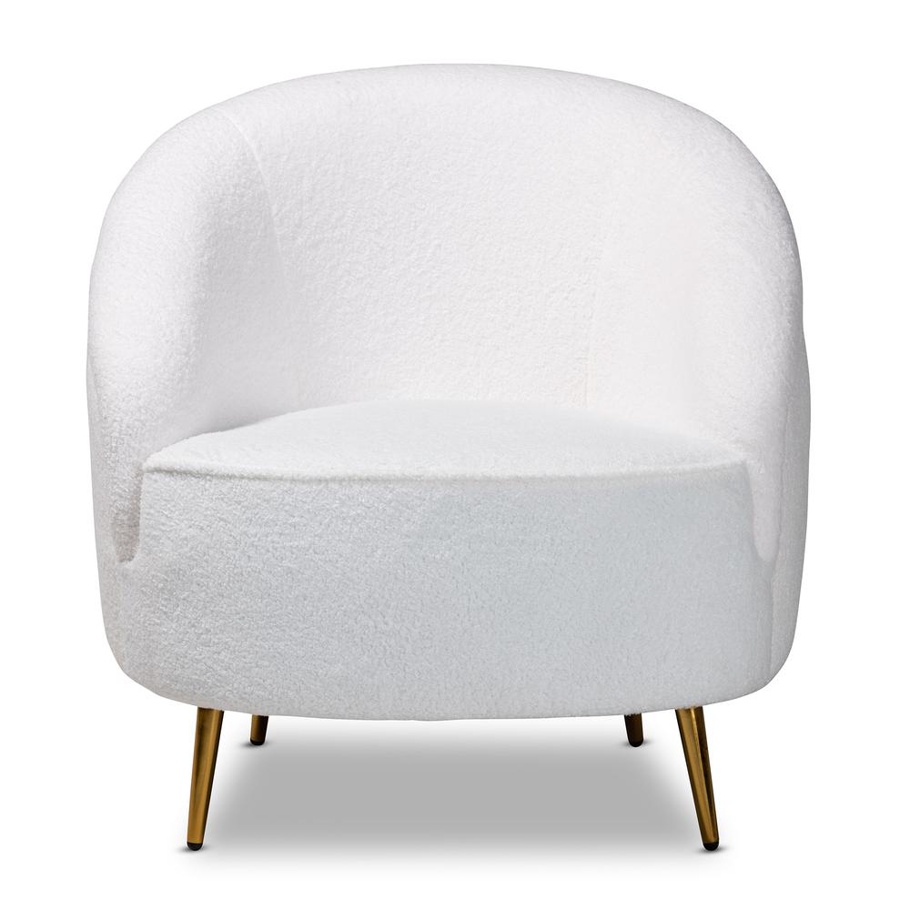 White Boucle Upholstered and Gold Finished Metal Accent Chair. Picture 11