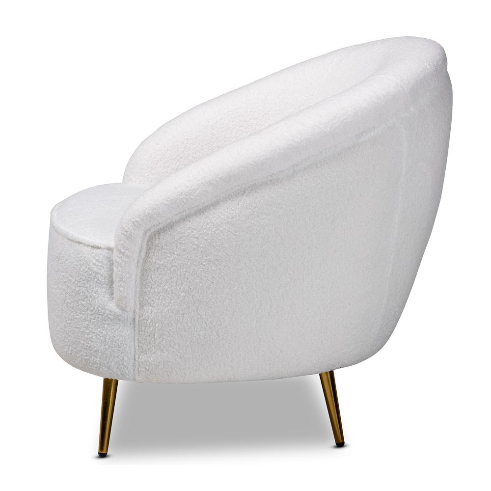 White Boucle Upholstered and Gold Finished Metal Accent Chair. Picture 12